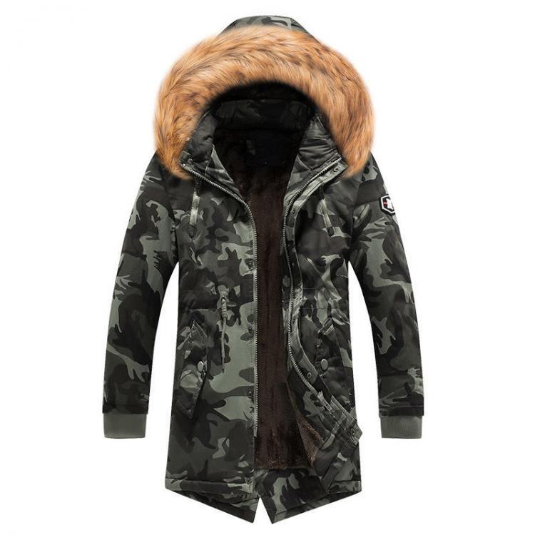 shopping מעילים וג׳קטים Mens Winter Parka Faux Fur Hooded Camouflage Multi Pockets Thick Coats