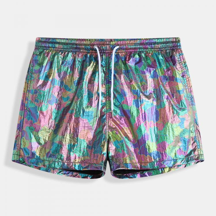 shopping בגדי ים ChArmkpR Irregular Reflective Color Block Grid Lining Board Shorts