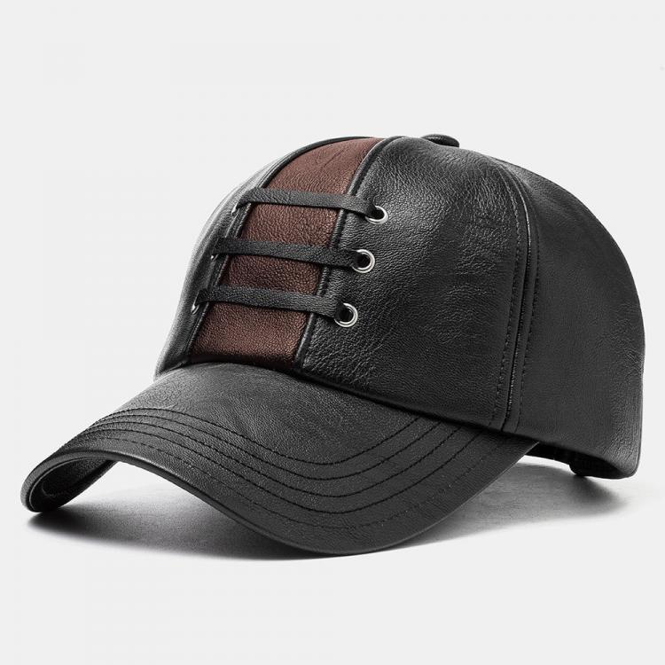 shopping אקססורייז Men's PU Leather Woven Hat Baseball Cap Warm Hats