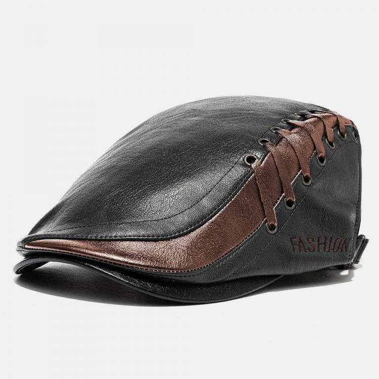 shopping אקססורייז Men's Artificia Leather Beret Caps Casual Newsboy Cap Adjustable Warm Hats