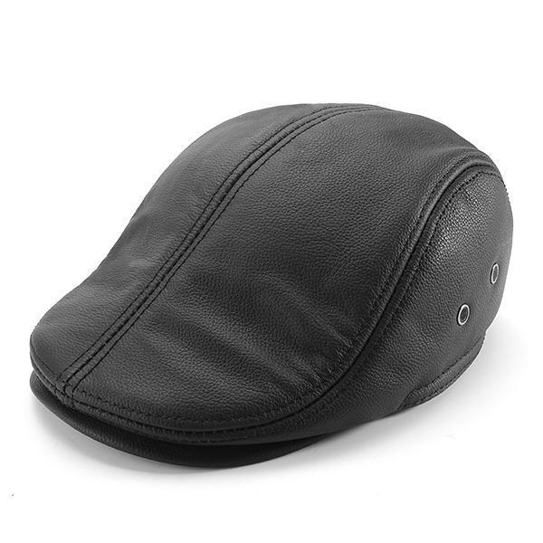 shopping אקססורייז Mens Vintage Genuine Cowhide Beret Caps Earflaps Windproof Duckbill Warm Black Brown Hats