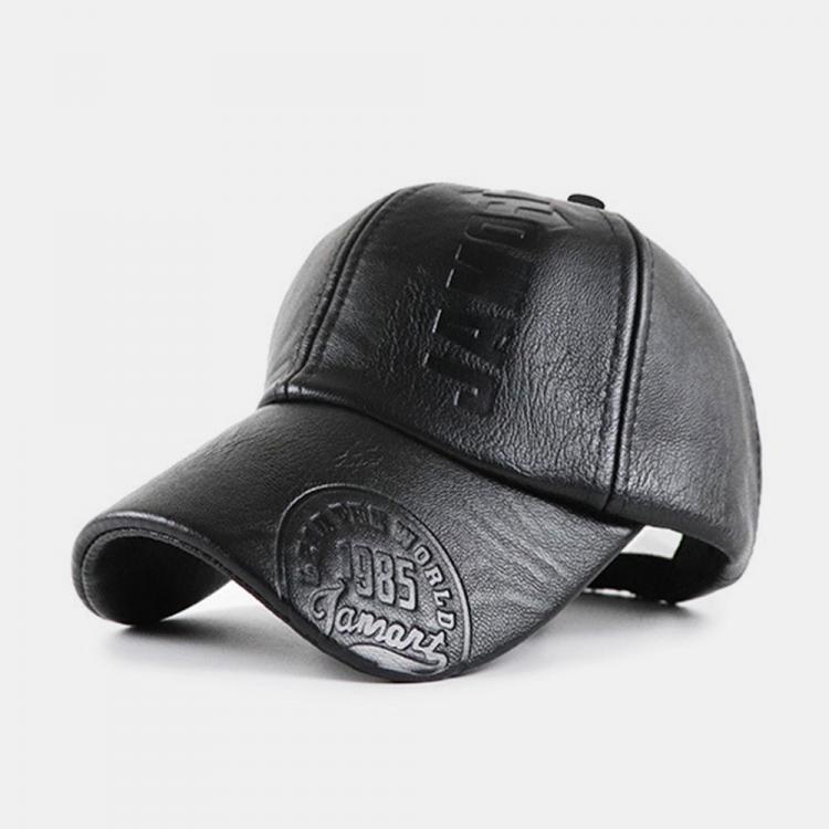 shopping אקססורייז Men PU Leather Retro Baseball Cap Printed With Logo Outdoor Warm Cap