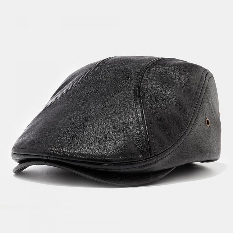 shopping אקססורייז Men's Artificial Leather Beret Caps Casual Newsboy Cap With Holes For Ventilation Lvy Hats