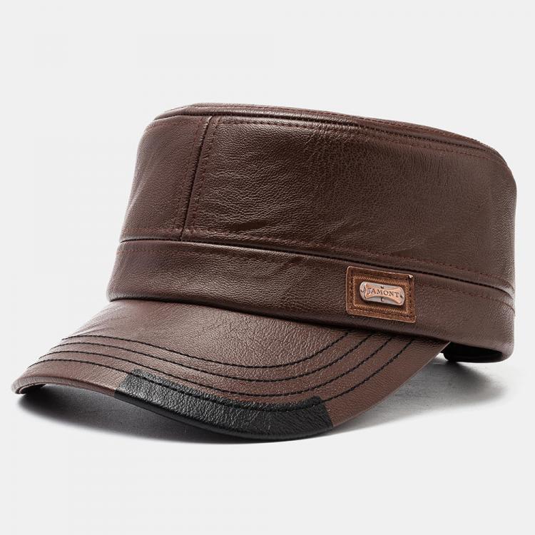 shopping אקססורייז Men's Leather Flat Hats With Color Matching Hat Warm Hats