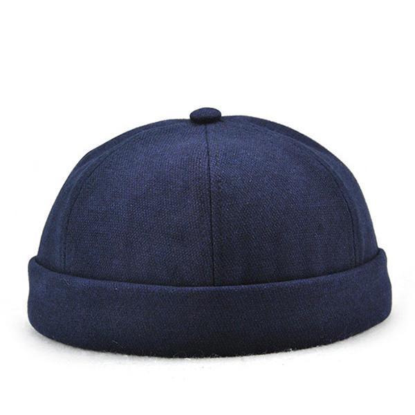 shopping אקססורייז Men Solid French Brimless Hat Flanging Skullcap Sailor Cap Rolled Cuff Retro Bucket Cap