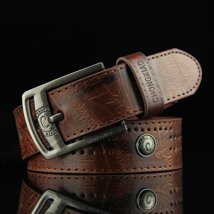 shopping אקססורייז 110CM Mens PU Leather Cowboy Belt Leisure Wild Porous Rivet Punk Pin Belt Waistband Strips