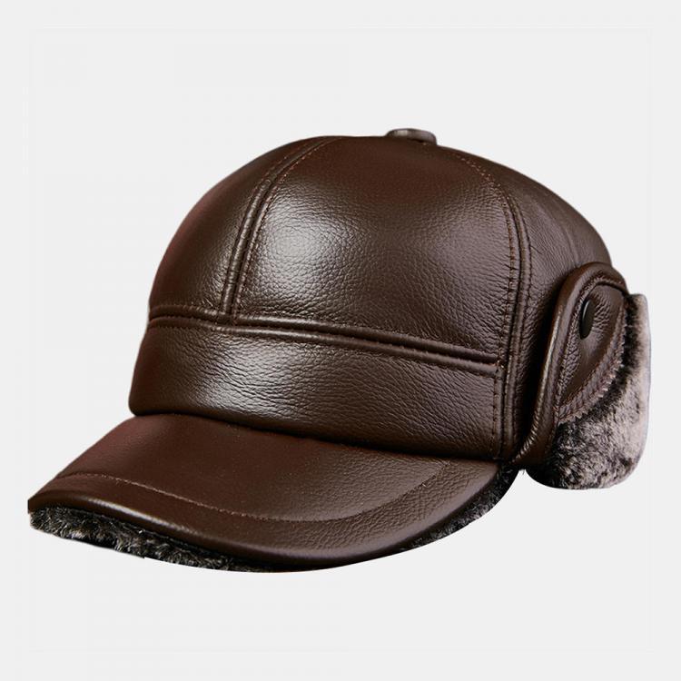 shopping אקססורייז Trapper Hat Men's Thick Warm Outdoor Earmuffs Cotton Hat Leather Hat Baseball Cap