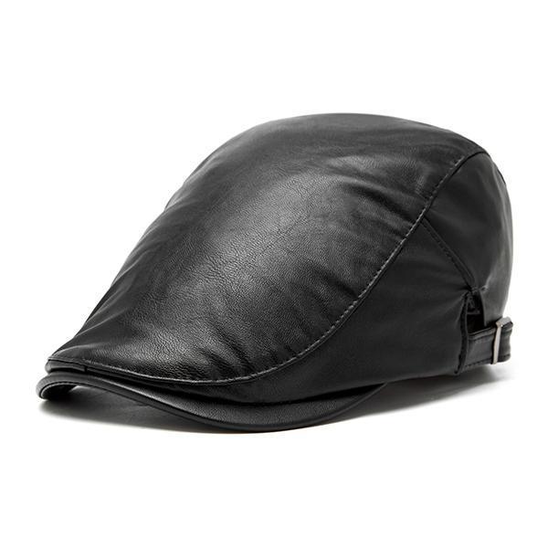 shopping אקססורייז Men Women Vintage PU Leather Beret Cap Casual Winter Windproof Hat Adjustable Newsboy Cap