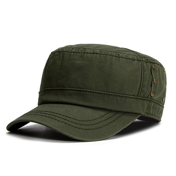 shopping אקססורייז Men Breathable Cotton Flat Top Hat Summer Casual Solid Military Sunscreen Visor Cap