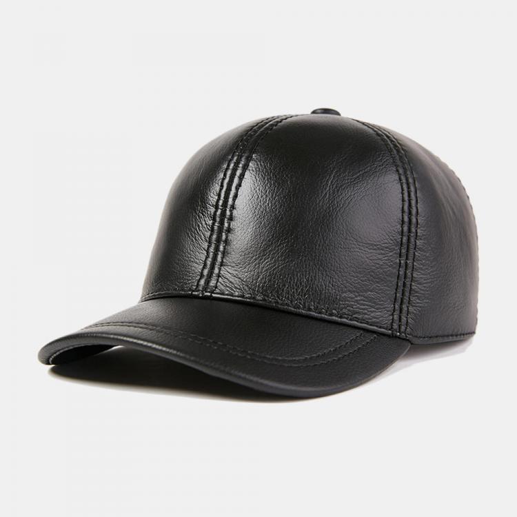 shopping אקססורייז Men's Genuine Cowhide Leather Hat Outdoor Casual Top Layer Cowhide Baseball Cap