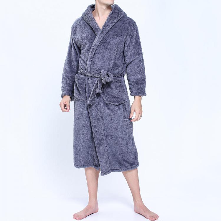 shopping פיג׳מות Men Flannel Pockets Bathrobe Pajama Hooded Sleepwear Robe