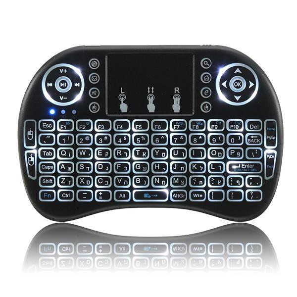 shopping טלווזיות ומערכות שמע לבית I8 2.4G Wireless White Backlit Hebrew Mini Keyboard Touchpad Air Mouse