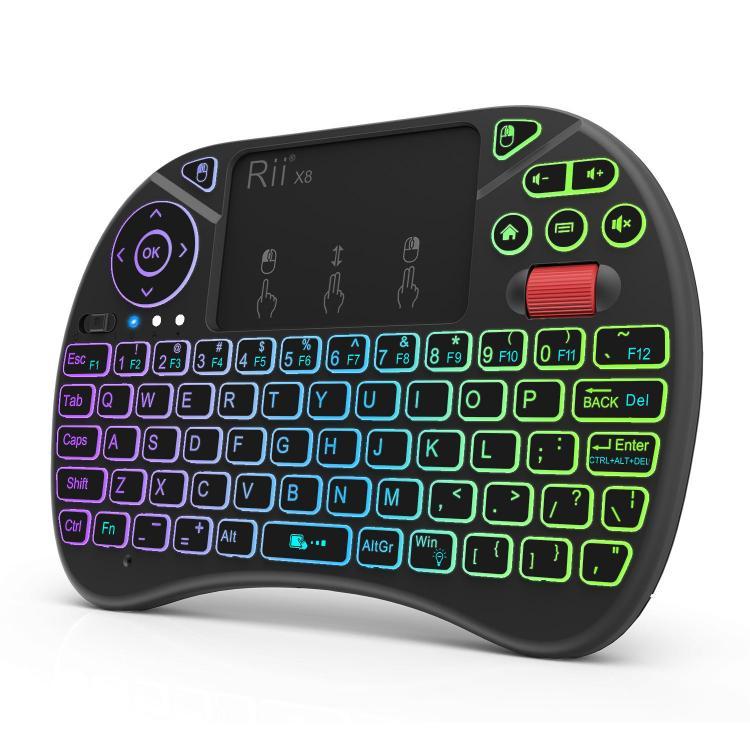 shopping טלווזיות ומערכות שמע לבית RII X8+ Colorful Backlit 2.4G Air Mouse Mini Wireless Keyboard Touchpad for Android TV Box Laptop