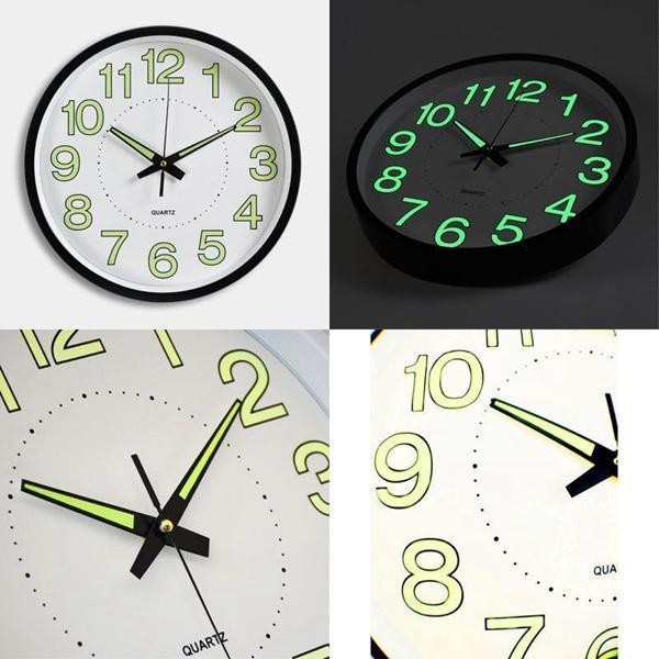 shopping גאדג׳טים 12" 12 Inch Luminous Wall Clock Glow In The Dark Silent Quartz Indoor/Outdoor Green Noctilucent