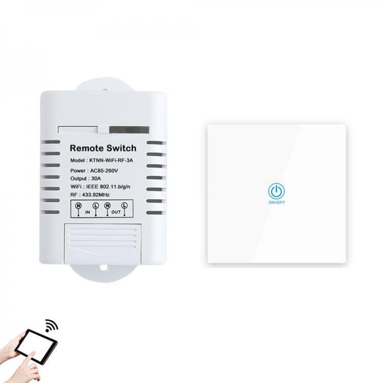 shopping גאדג׳טים KTNNKG AC85-260V 30A 3000W High Power WIFI Relay Switch 433MHz Receiver Smart Home Gadgets Wireless Remote Control Switch APP Cont