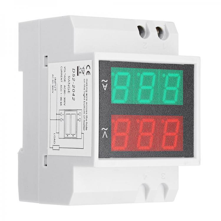 shopping גאדג׳טים D52-2042 Double Display Guide Rail Digital Voltmeter Digital Display AC Voltmeter AC Current Meter