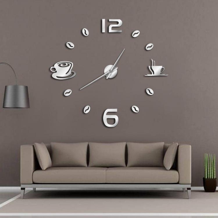 shopping גאדג׳טים Cafe DIY Large Wall Clock Frameless Giant Wall Clock Modern Design Cafe Coffee Mug Coffee Bean Wall Decor Kitchen Wall Watch