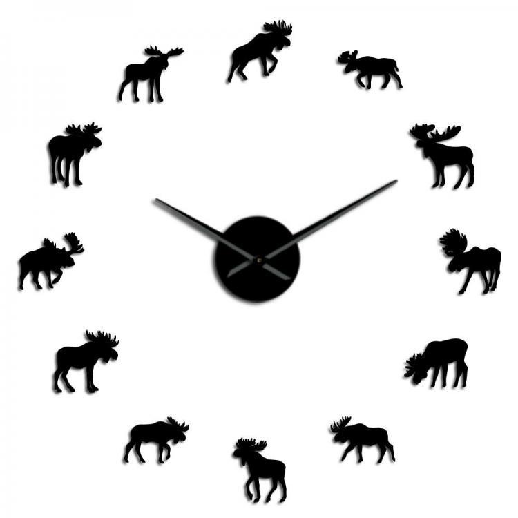 shopping גאדג׳טים 47 Inch Wildlife Moose DIY Giant Wall Clock Moose Silhouette Decorative Frameless Wall Watch Modern Nature Animal Wall Art Hunting