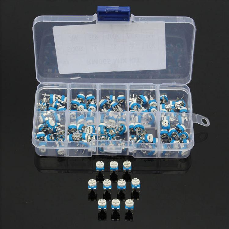 shopping אלקטרוניקה וערכות עשה זאת בעצמך 100Pcs 10 Values Variable Resistor 500R To 1M RM065 Carbon Film Horizontal Trimpot Potentiometer Assortment Kit