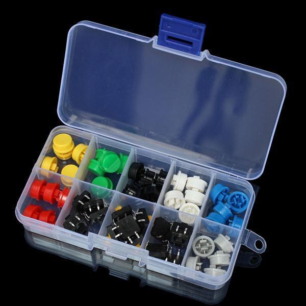 shopping אלקטרוניקה וערכות עשה זאת בעצמך 50pcs Tactile Push Button Switch Momentary Tact &amp; Cap Assorted Kit 12x12x7.3mm Key Caps