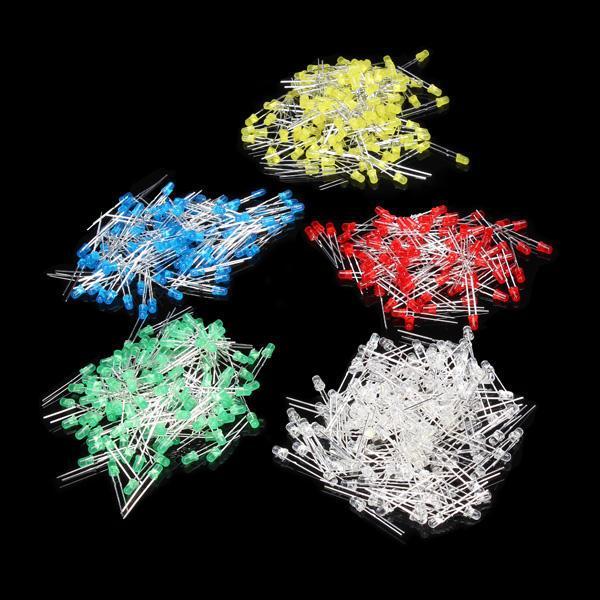 shopping אלקטרוניקה וערכות עשה זאת בעצמך 500pcs 3MM LED Diode Kit Short Leg Mixed Color Red Green Yellow Blue White