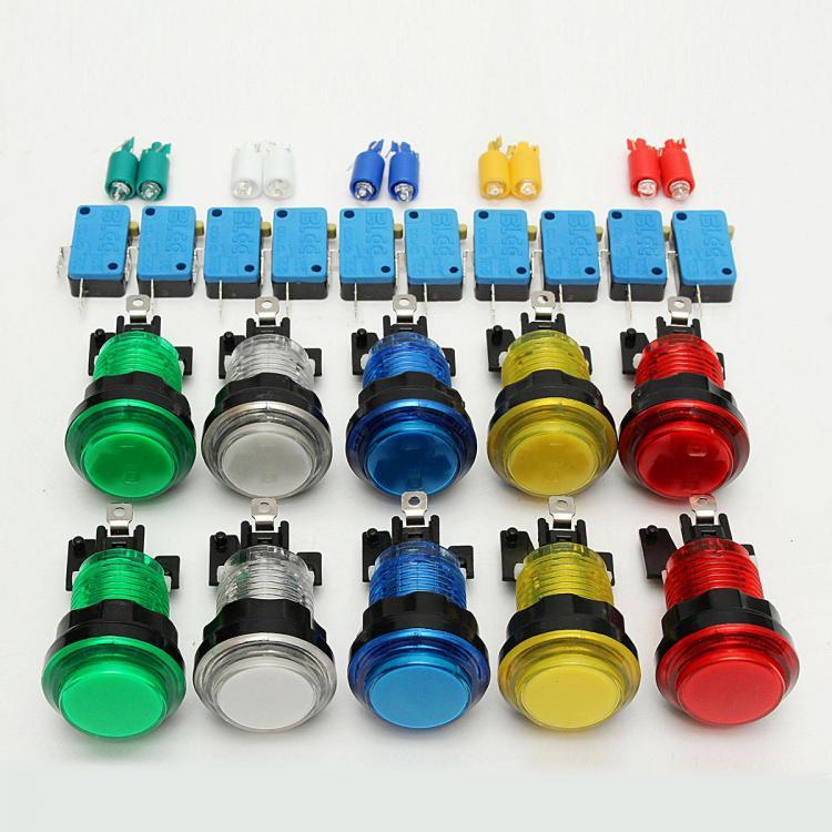 shopping משחקי וידאו וציוד 10Pcs LED Illuminated Full Colors Switch buttons For Arcade DIY Parts JAMMA
