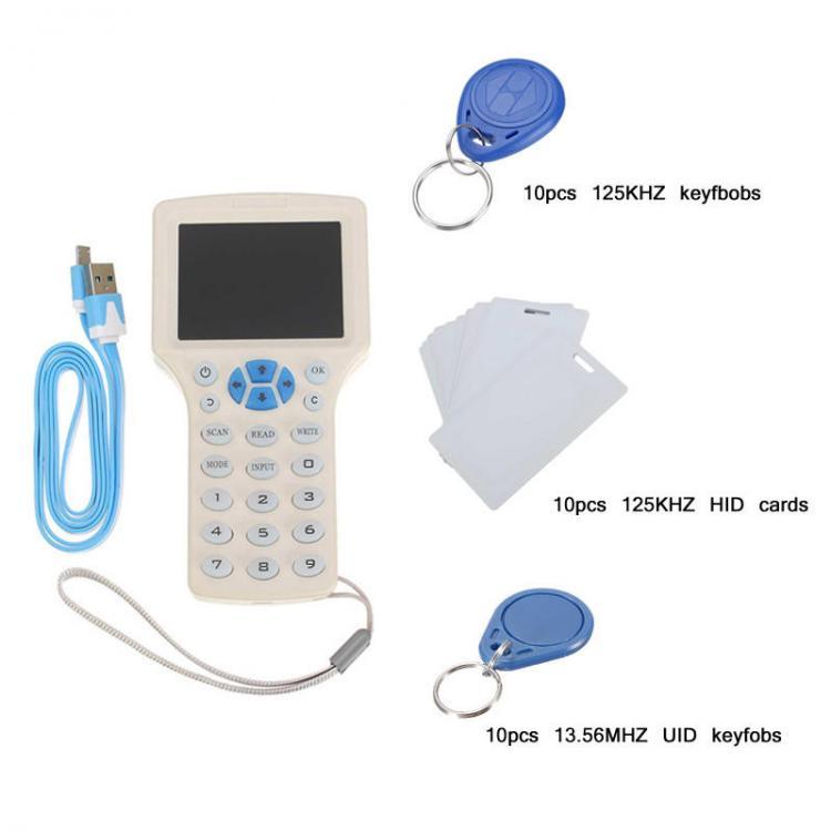 shopping אבטחה והגנה 10 Frequency RFID Copier ID IC Reader Writer Copy with 30pcs 13.56MHz 125KHz Key Fob HID UID Card