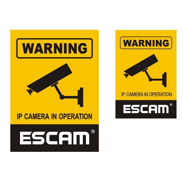 shopping אבטחה והגנה 2Pcs/Lot ESCAM 12x18cm 10x14.5cm Monitoring Security Camera CCTV Waterproof Warning Sign Sticker