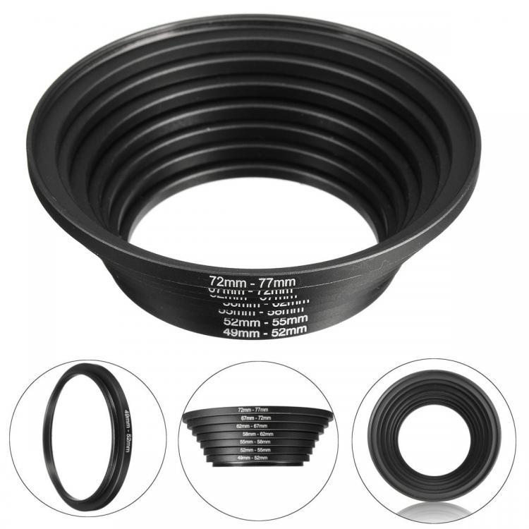 shopping צילום ומצלמות 7-in-1 49 52 55 58 62 67 72 77mm Metal Step Up Rings Lens Adapter Filter Set
