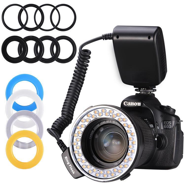 shopping צילום ומצלמות Mamen RF-550D 48pcs Macro LED 3000-15000K Ring Flash Light with 8 Adapter Ring for Canon for Nikon for Pentax for Olympus for Pana