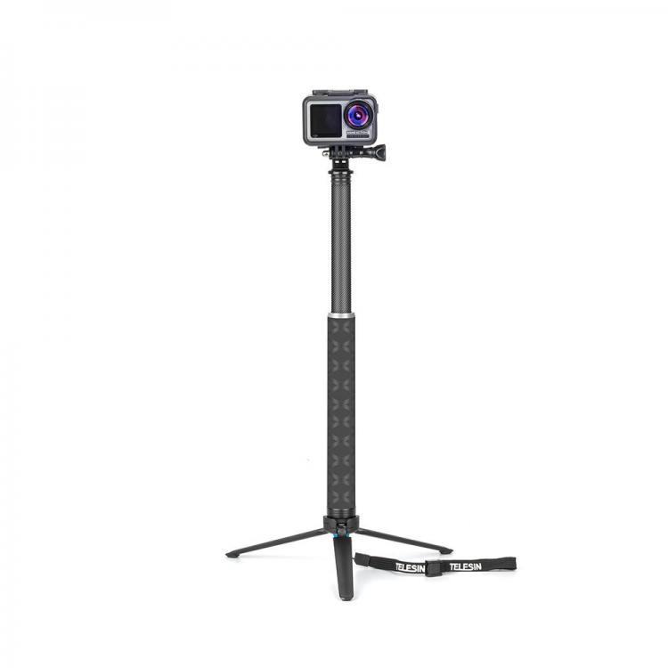 shopping צילום ומצלמות TELESIN GP-MNP-90T 90cm Carbon Fiber Foldable Extendable Selfie Stick with Tripod for Action Sports Camera Smartphone