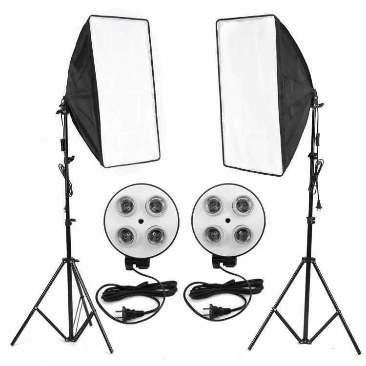 shopping צילום ומצלמות Photo Video Studio Lighting Kit 4-Socket E27 Lamp Holder Softbox Light Stands