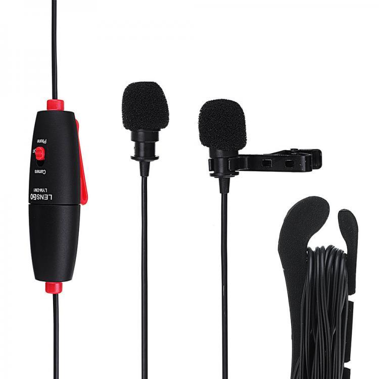shopping צילום ומצלמות LENSGO LYM-DM1 2 in 1 Omni-directional Lavalier Video Interview Condenser Microphone with 6m Cable