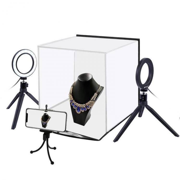 shopping צילום ומצלמות PULUZ PU5130 30cm Portable Shooting Tent with Video Ring Light Tripod Backdrop