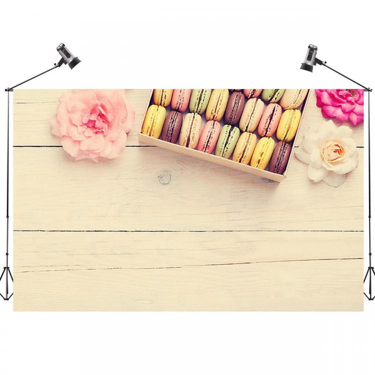 shopping צילום ומצלמות 5x3FT Macaron Flowers Wooden Wall Photography Backdrop Studio Prop Background