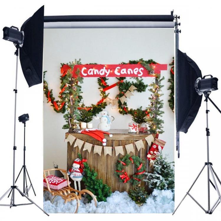 shopping צילום ומצלמות 5x7FT Christmas Tree Snow Lights Flags Canned Candy Photography Backdrop Studio Prop Background
