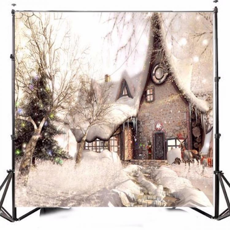 shopping צילום ומצלמות 10x10FT Vinyl Christmas Snow Building Photography Backdrop Background Studio Prop