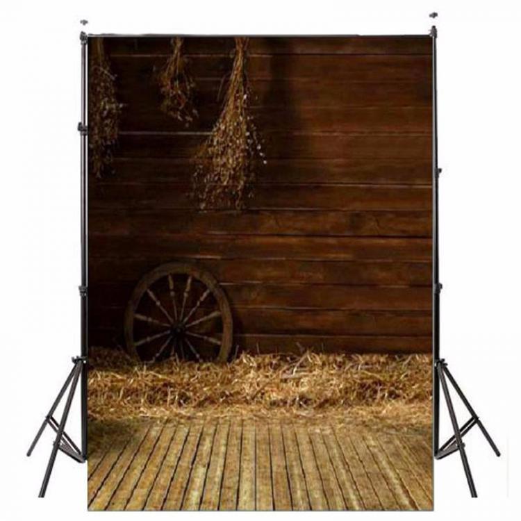 shopping צילום ומצלמות 3x5FT Vinyl Photography Backgrounds Wooden Wall Wheel Straw Backdrops Photo Prop