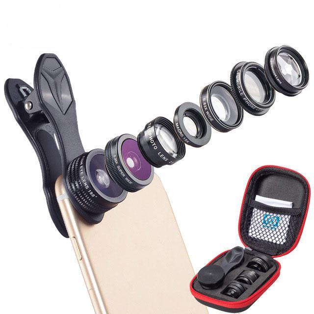 shopping צילום ומצלמות Apexel APL-DG7 7 in 1 Fisheye Wide Angle Mcro Lens 2X Zoom CPL Filter Kit Set for Moble Phone Tablet