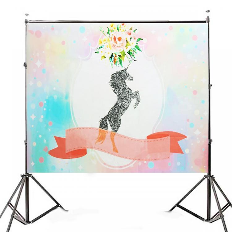shopping צילום ומצלמות 7x5ft Silver Unicorn Pink Flowers Shower Photography Backdrop Studio Prop Background