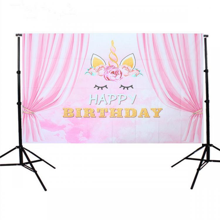shopping צילום ומצלמות 5x3FT Pink Curtain Unicorn Birthday Theme Photography Backdrop Studio Prop Background