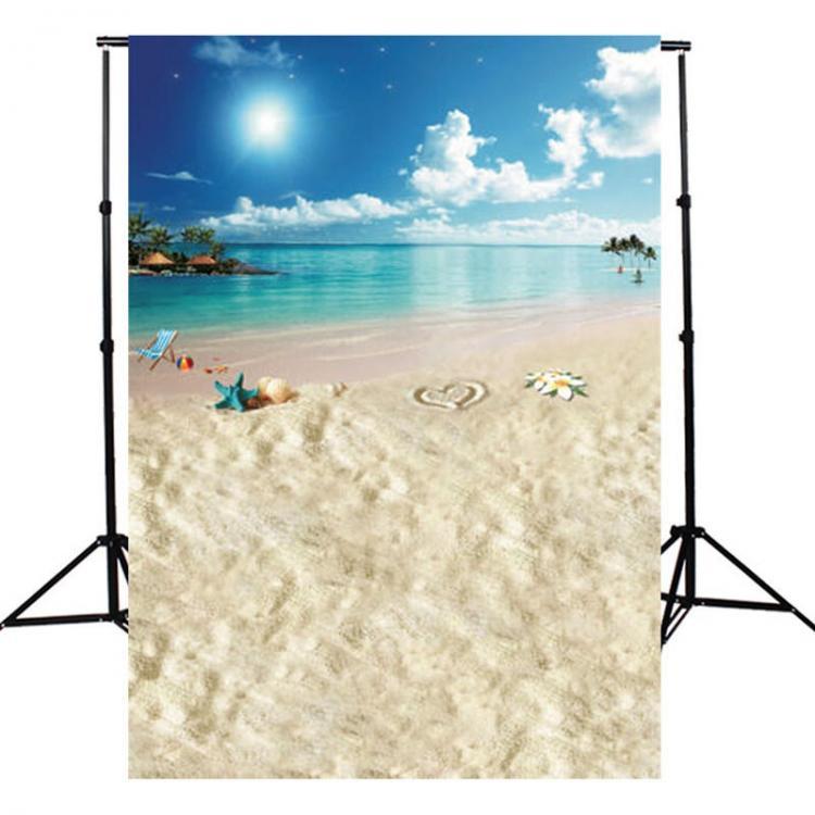 shopping צילום ומצלמות 5x7FT Vinyl Summer Beach Heart Sea Vocation Photography Backdrop Background Studio Prop