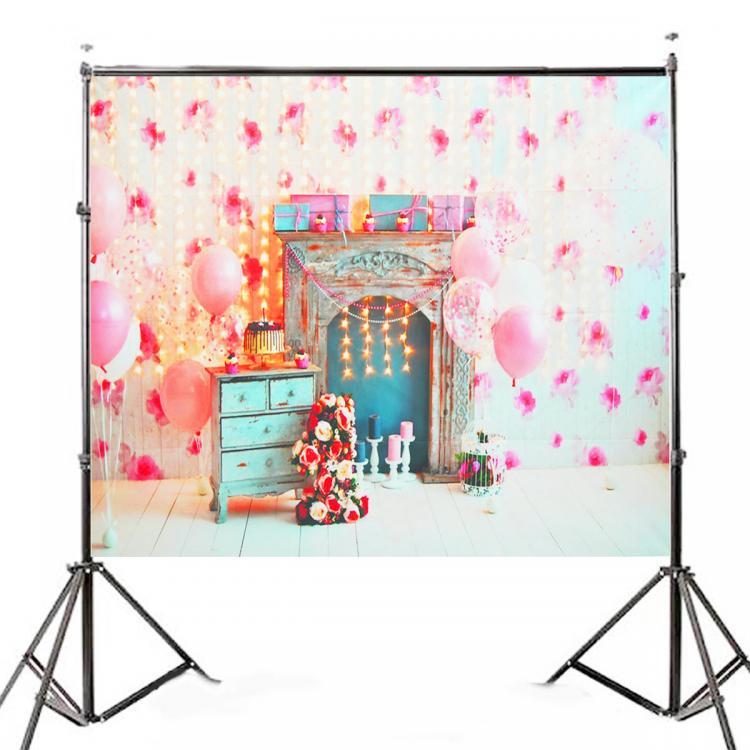 shopping צילום ומצלמות 5x3ft Pink Balloon Fireplace Cabinet Photography Backdrop Studio Prop Background