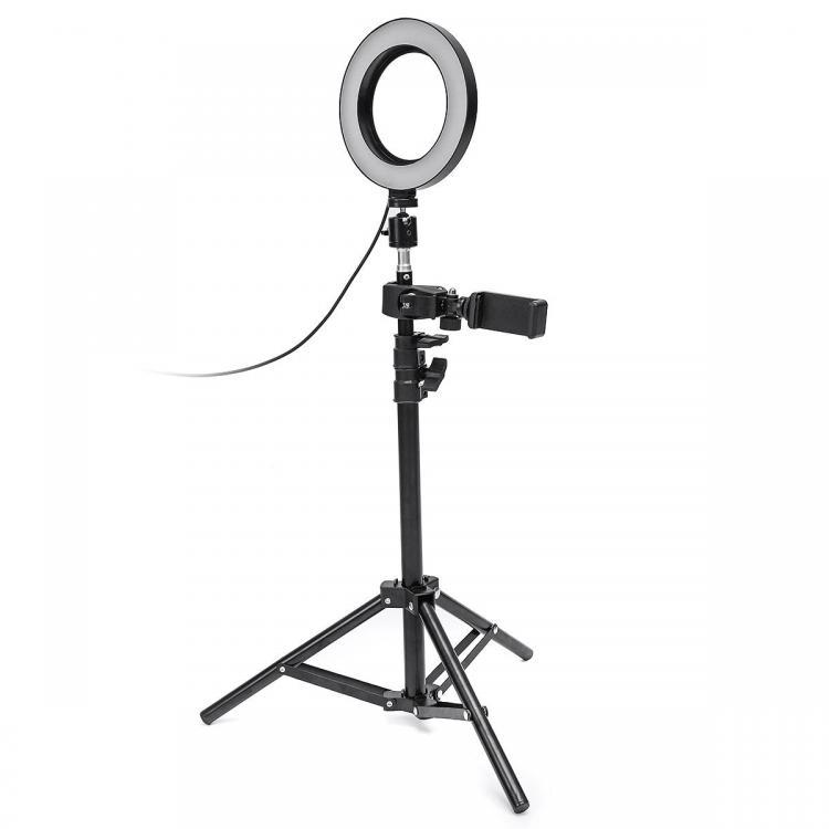 shopping צילום ומצלמות Dimmable LED Studio Camera Ring Light Makeup Photo Lamp Selfie Stand USB Plug Tripod with Phone Holder for Youtube Video