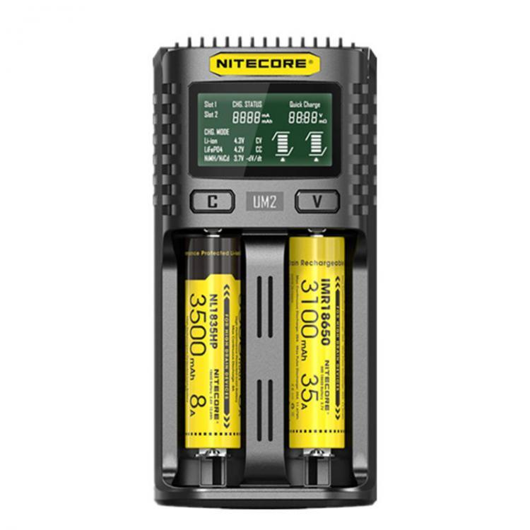 shopping סוללות ומטענים NITECORE UM2 LCD Screen Display 5V/2A Lithium Battery Charger 2-Slots Smart Rapid Charger For NITECORE 18650 Battery