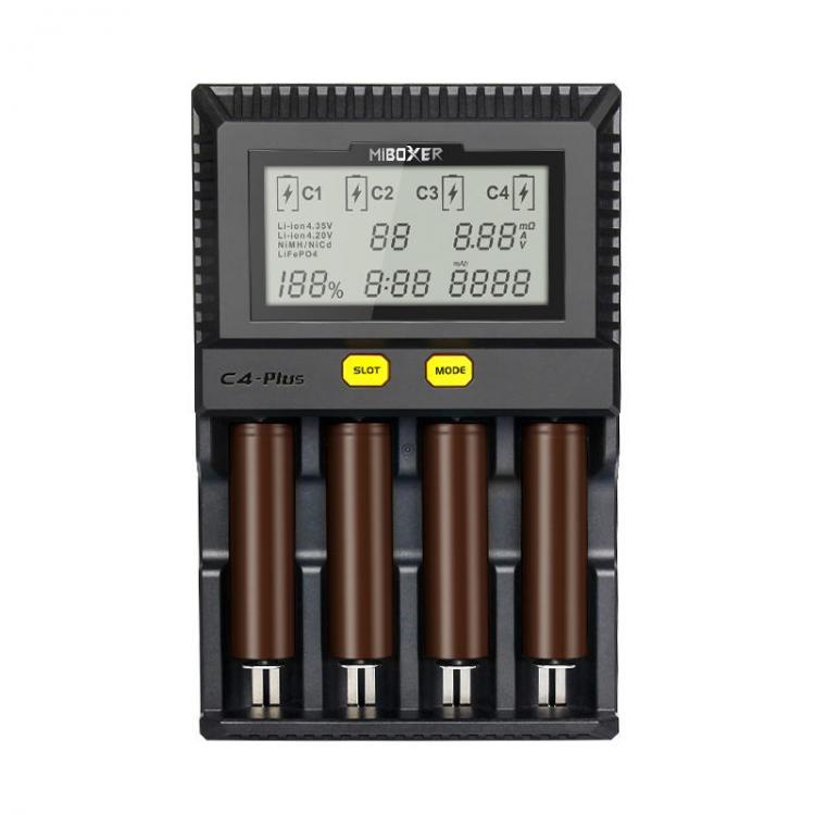 shopping סוללות ומטענים Miboxer C4-Plus 4 Slots LCD Display 2.5A Fast Charging Smart Battery Charger For AA AAA 18650 26650 21700 18350 16340 Most Batteri