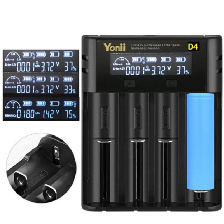 shopping סוללות ומטענים Yonii D4 Four Slot USB Rechargeable Lithium Battery Charger Multi-functional Intelligent Charger for 18650/26650/21700/AAA Battery