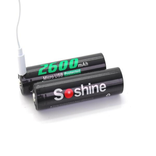 shopping סוללות ומטענים 1Pcs Soshine 18650USB 3.7v 2600mAh Rechargeable Li-ion 18650 Protected Battery with Built-In Micro USB Port