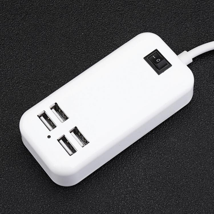 shopping סוללות ומטענים 5V 3A 4 Ports USB Wall Charger AC Power Adapter 1.5M Cable ON / OFF Switch