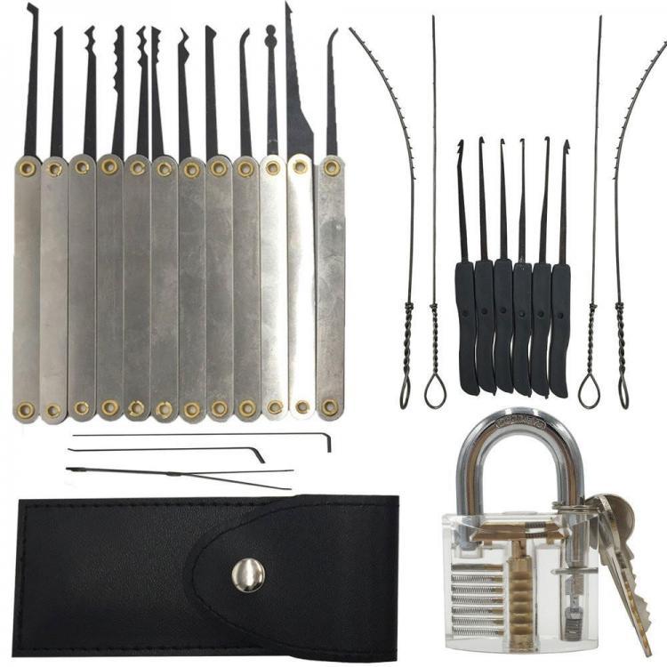 shopping כלים מקצועיים DANIU 12pcs Unlocking Lock Pick Set + 10pcs Key Extractor Set +1pc Transparent Practice Padlock